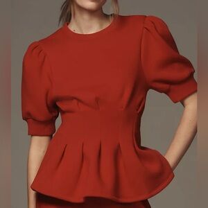 NWT ANTHROPOLOGIE Maeve Puff Sleeve Pleated-Waist Peplum Top SIZE S